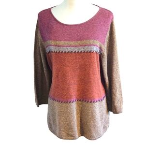 First Issue Women’s XL Pullover Sweater Metallic Colorblock Rust Plum Taupe